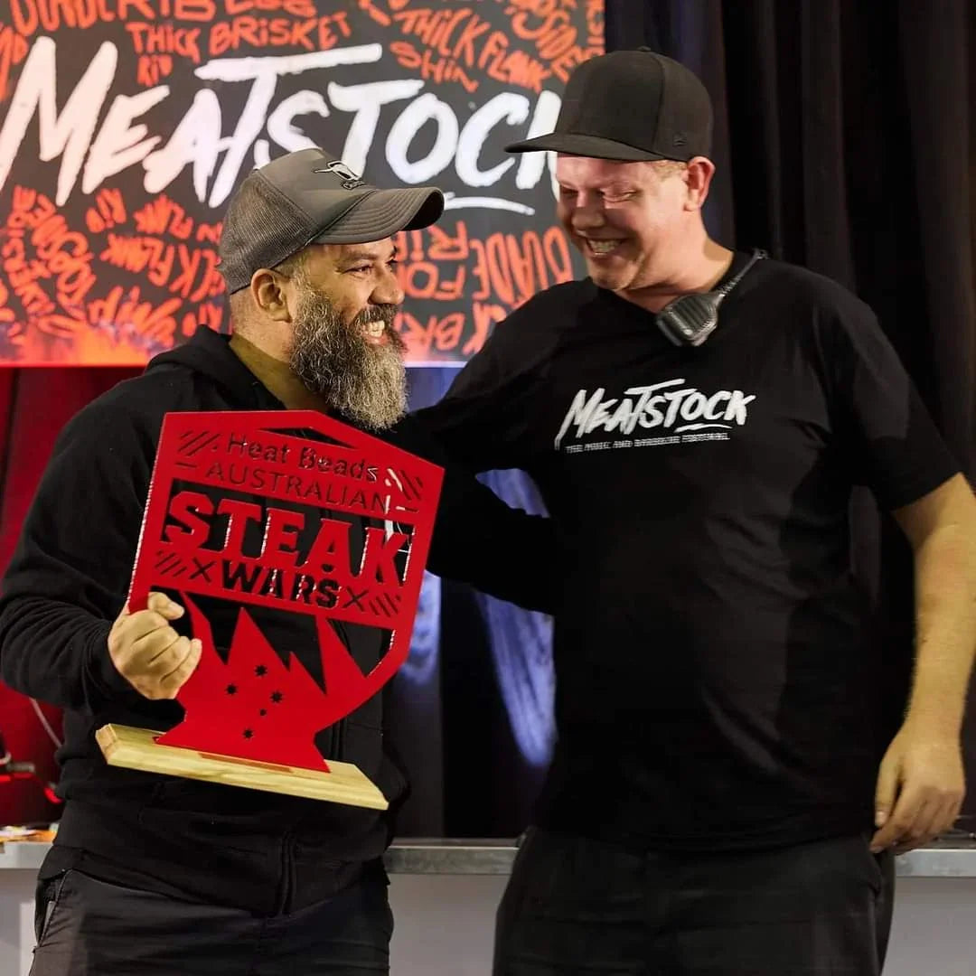 Adriano with an Australian Steak Wars trophy at Meatstock