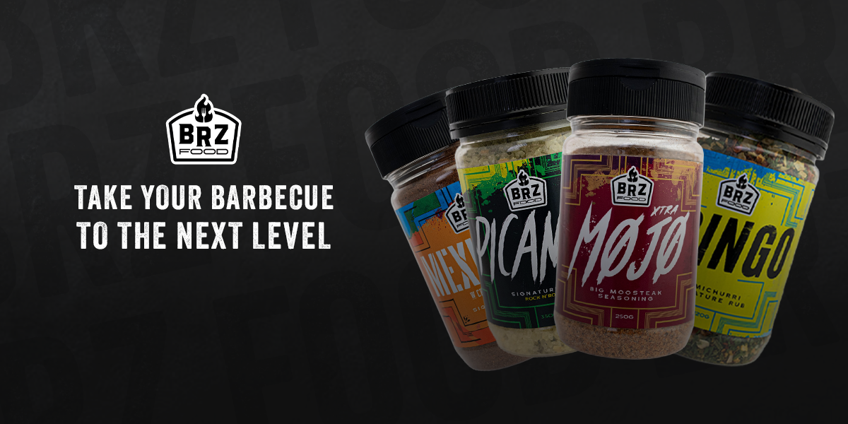 BRZ BBQ seasonings including Picanha, Xtra Mojo and Gringo rub jars for barbecue cooking