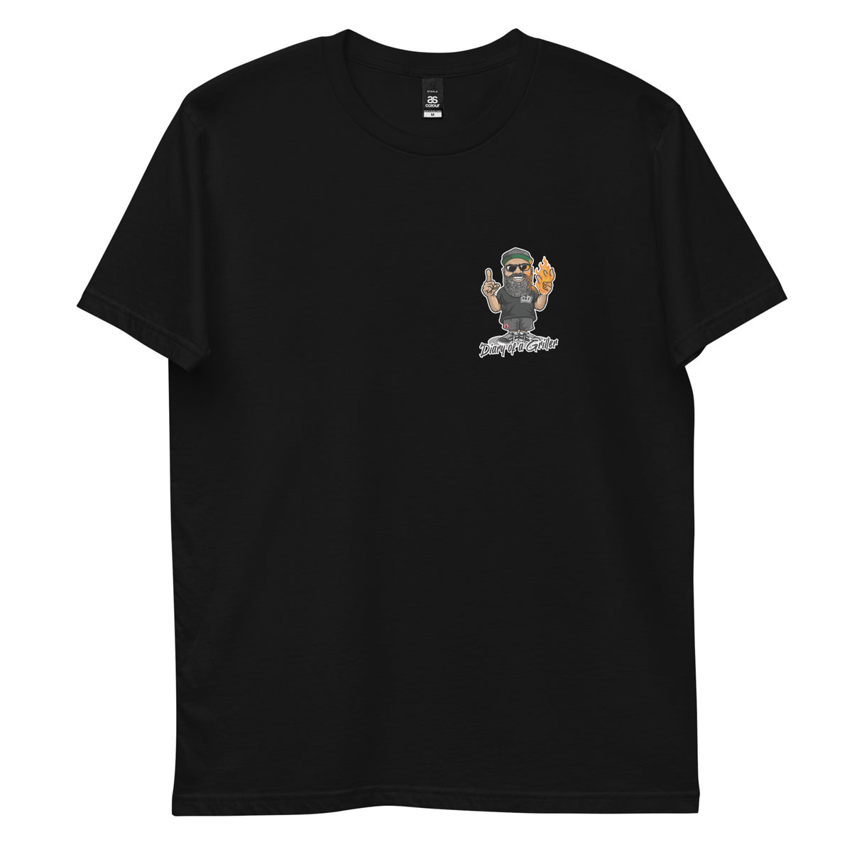 Front of the same tee laid flat, with the skull badge shrunk onto the left chest
