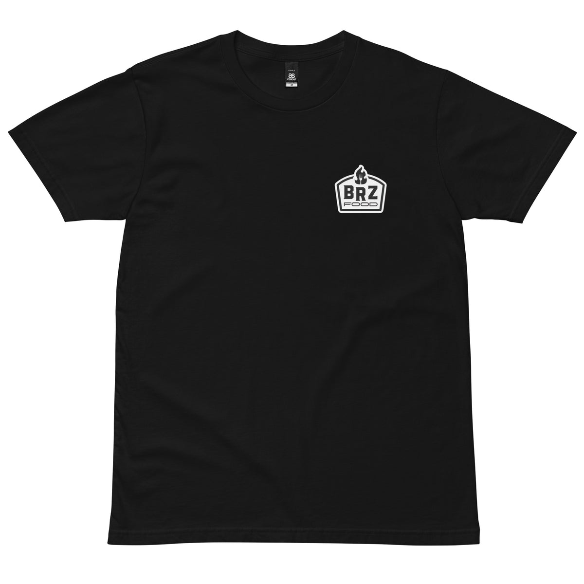 Front of the same tee laid flat, with a small BRZ crest printed on the left chest